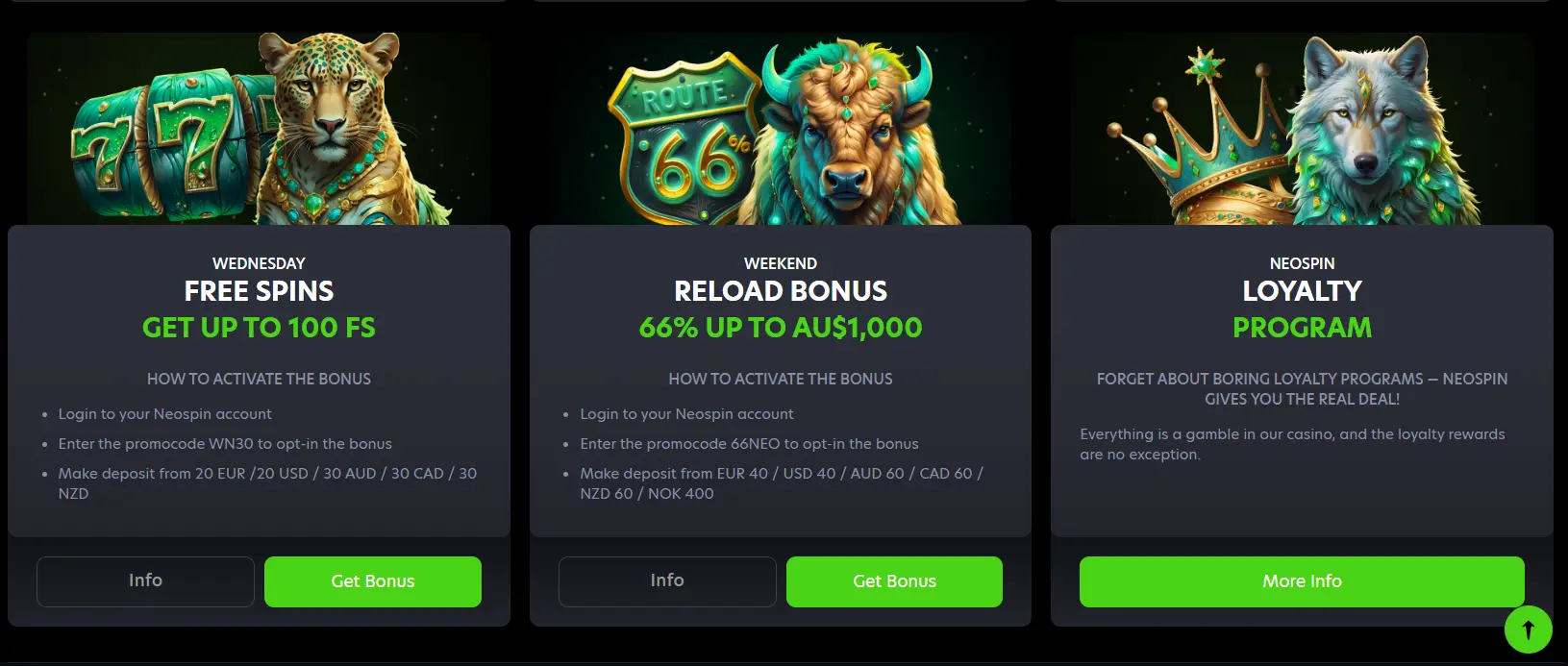 Neospin Wednesday free spins, reload bonus and loyalty programme