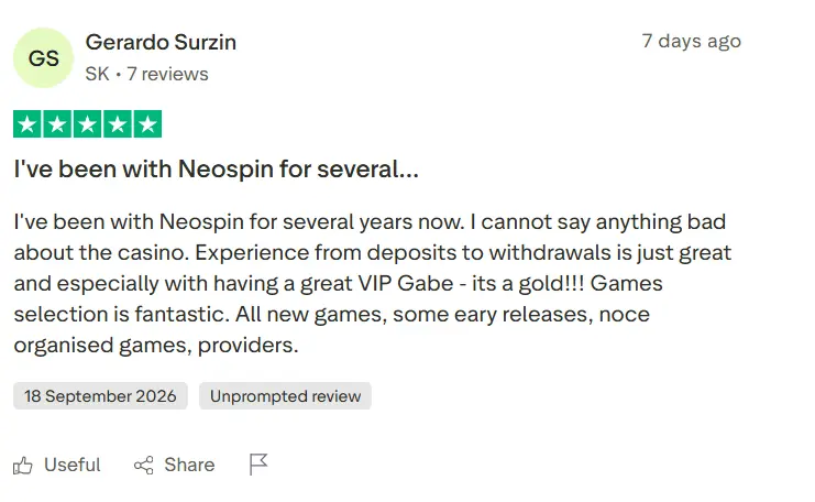 Five-star Neospin Casino player review