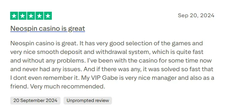 Neospin review mentioning payments and customer support